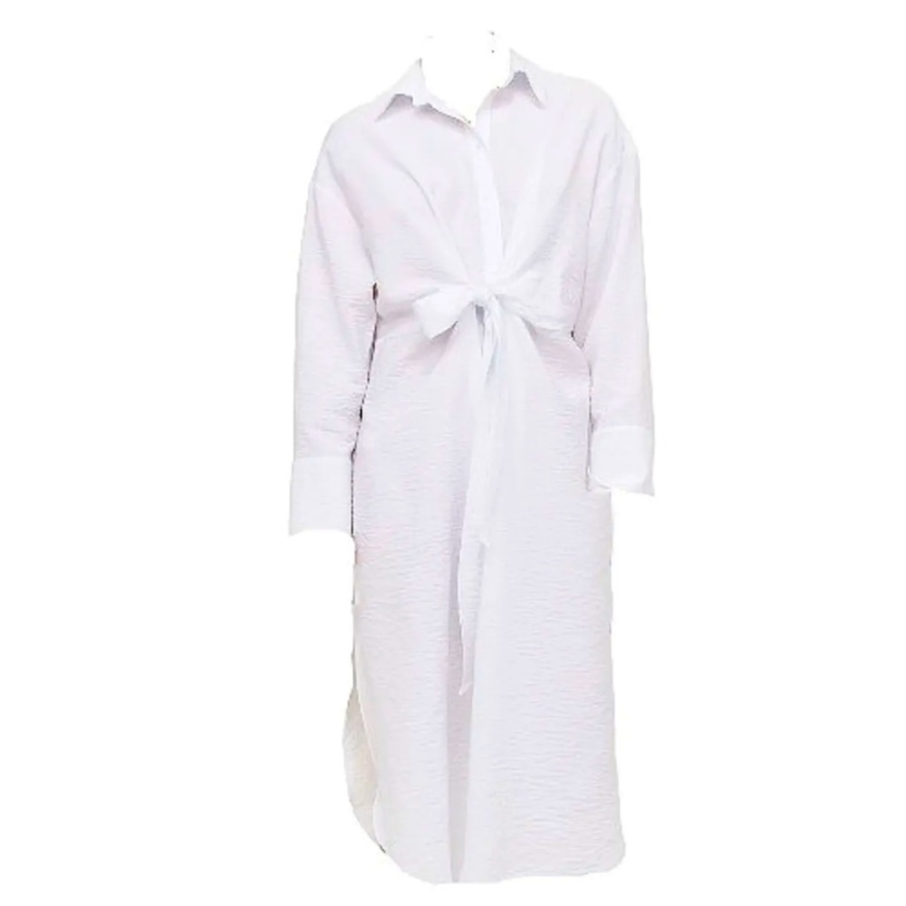 H&M Crinkle Midi Tie Front Shirt Dress